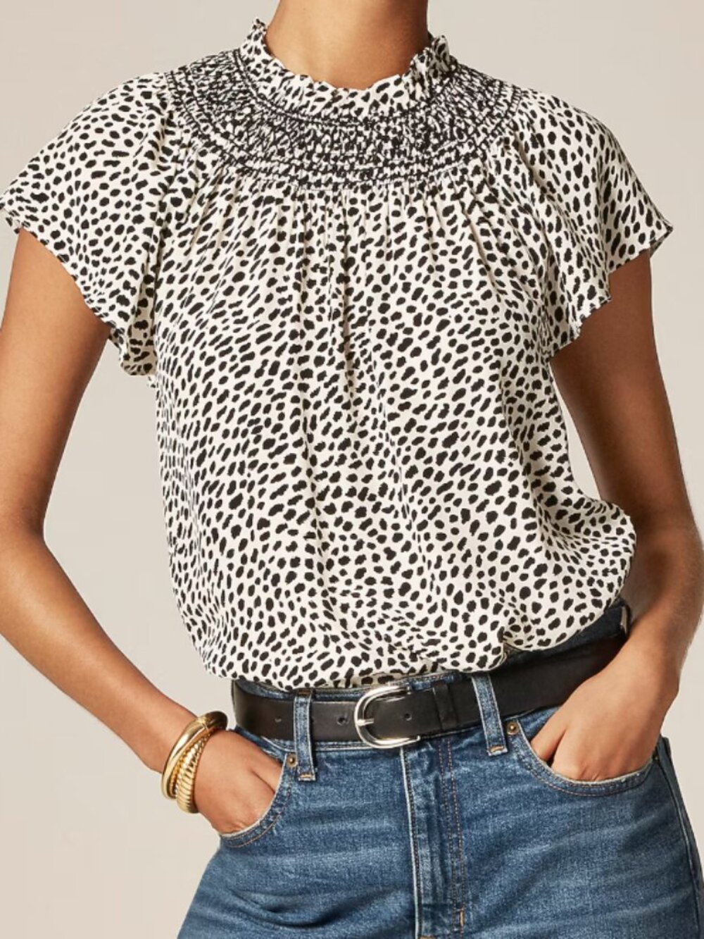 J Crew Smocked High-neck Top in Animal Print, NwT, Size XL